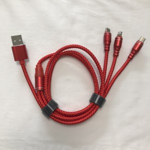 3 IN 1 Gevlochten kabel Opladen Ronde aluminium behuizing USB 2.0 Micro naar bliksem Type C micro USB-gegevenskabel