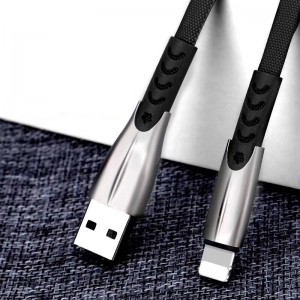 3.8A Gevlochten snel opladen Platte zinklegering Behuizing Wirwar Gratis Flex buigende USB-gegevenskabel voor micro-USB, Type C, iPhone-bliksemlading en synchronisatie