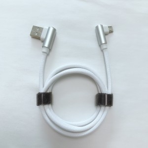 Dubbele rechte hoek Gevlochten snel opladen Ronde aluminium behuizing USB-gegevenskabel voor micro-USB, Type C, iPhone-bliksemlading en synchronisatie